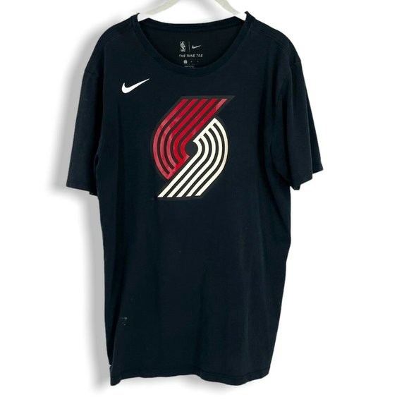 Nike NBA T-Shirt Men Black Large Portland Trail Blazers Basketball Logo Tee - Picture 1 of 3